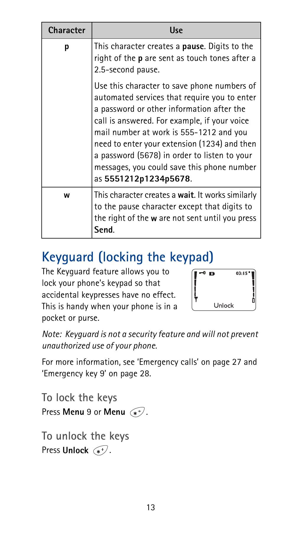 Keyguard (locking the keypad) | Nokia 5165 User Manual | Page 20 / 93
