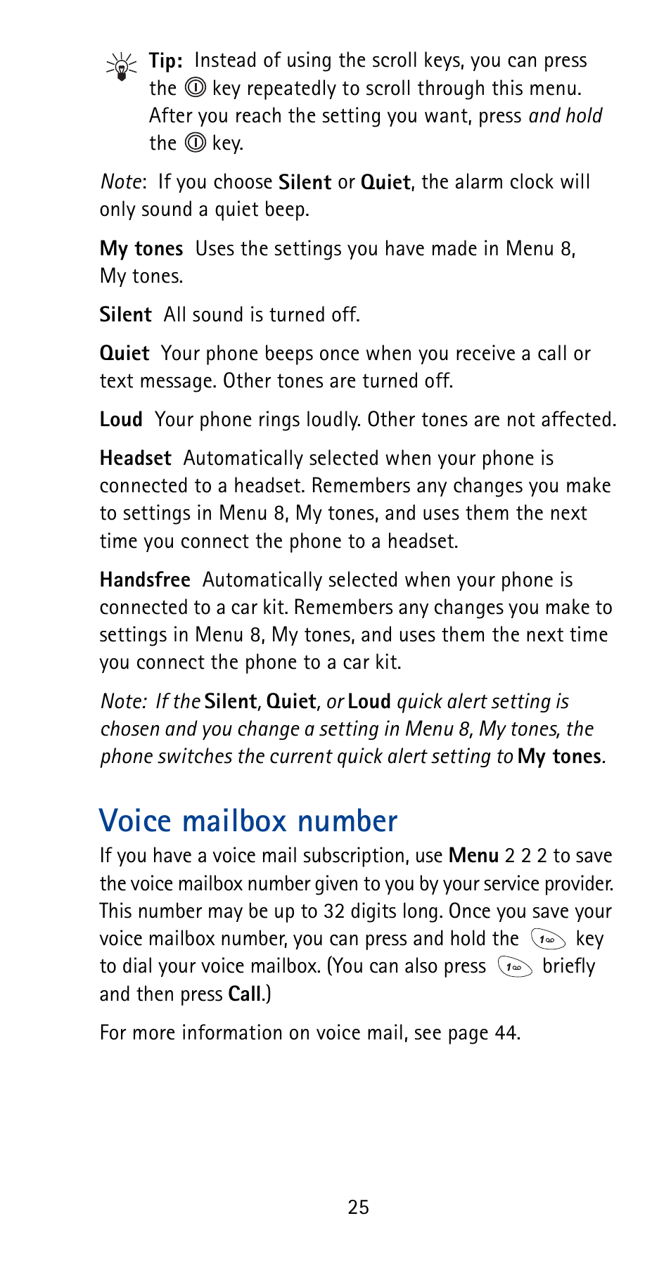 Voice mailbox number, See p. 25 | Nokia 5165 User Manual | Page 32 / 93