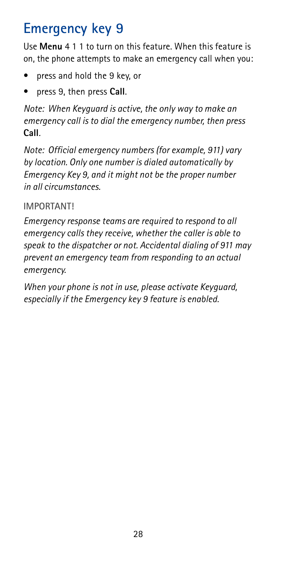 Emergency key 9, See p. 28 | Nokia 5165 User Manual | Page 35 / 93