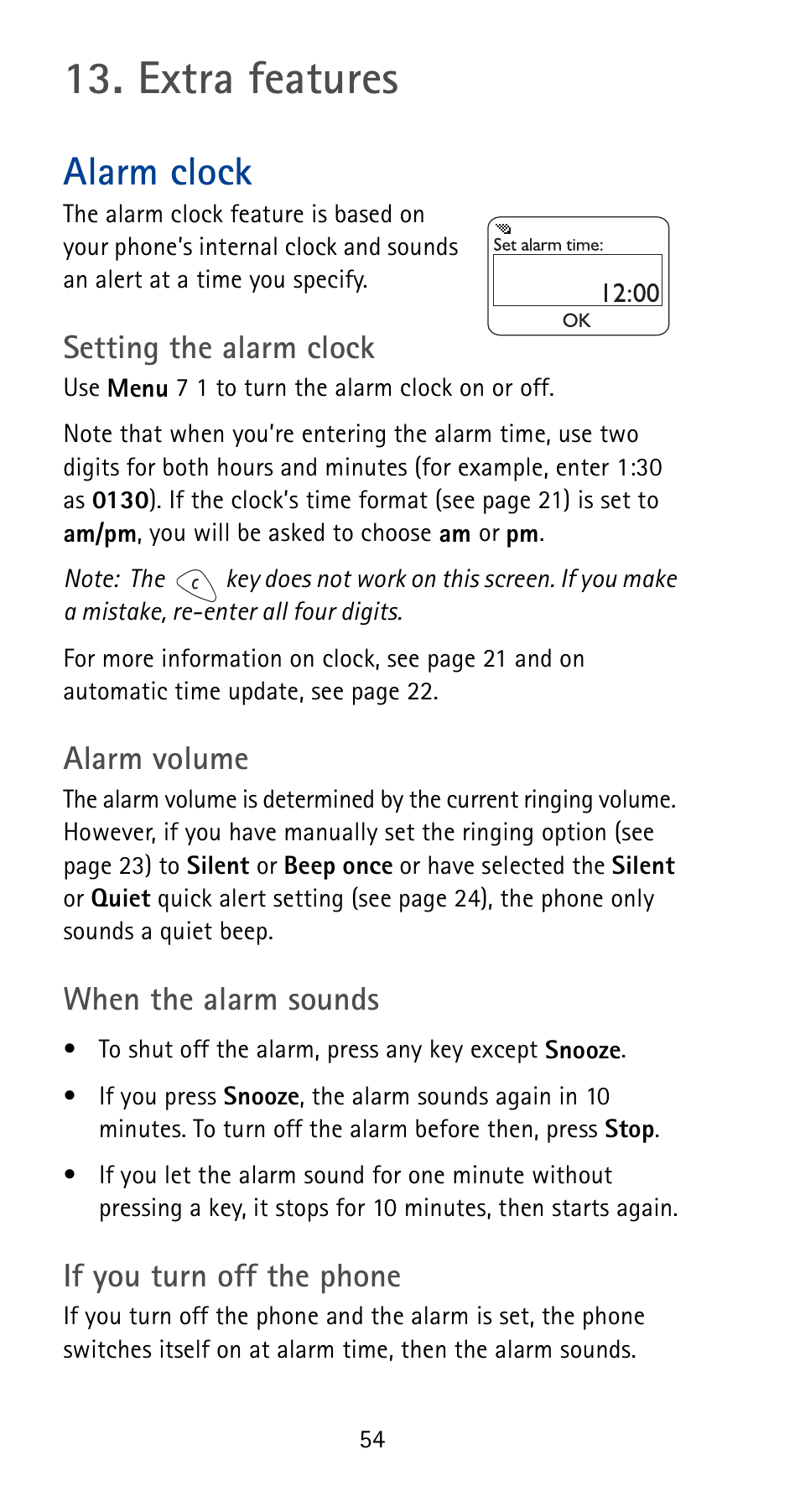 Extra features, Alarm clock | Nokia 5165 User Manual | Page 61 / 93