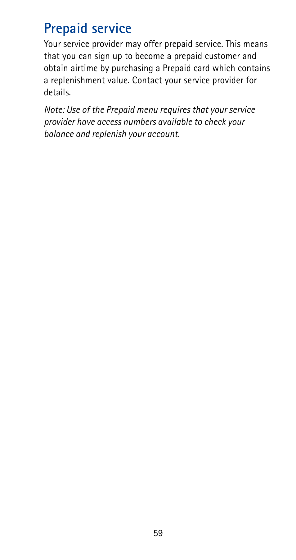 Prepaid service | Nokia 5165 User Manual | Page 66 / 93