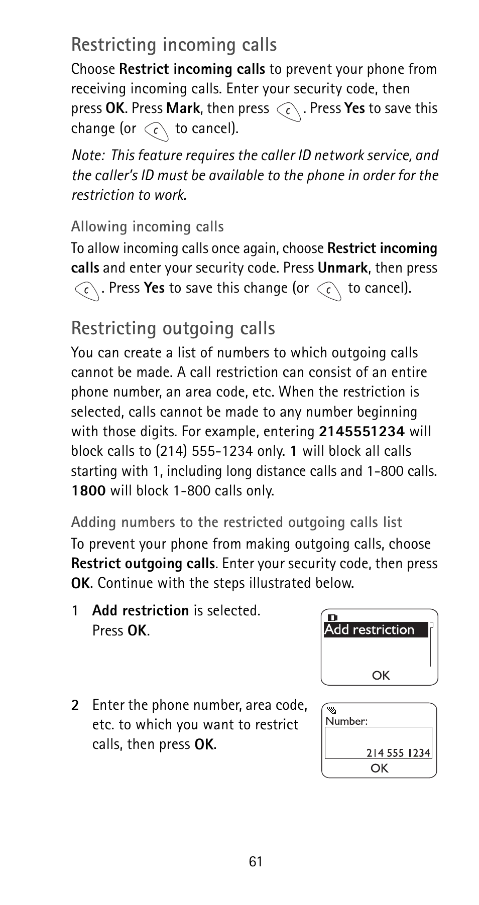 Restricting incoming calls, Restricting outgoing calls | Nokia 5165 User Manual | Page 68 / 93