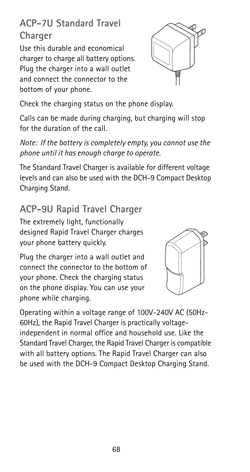 Acp-7u standard travel charger, Acp-9u rapid travel charger | Nokia 5165 User Manual | Page 75 / 93