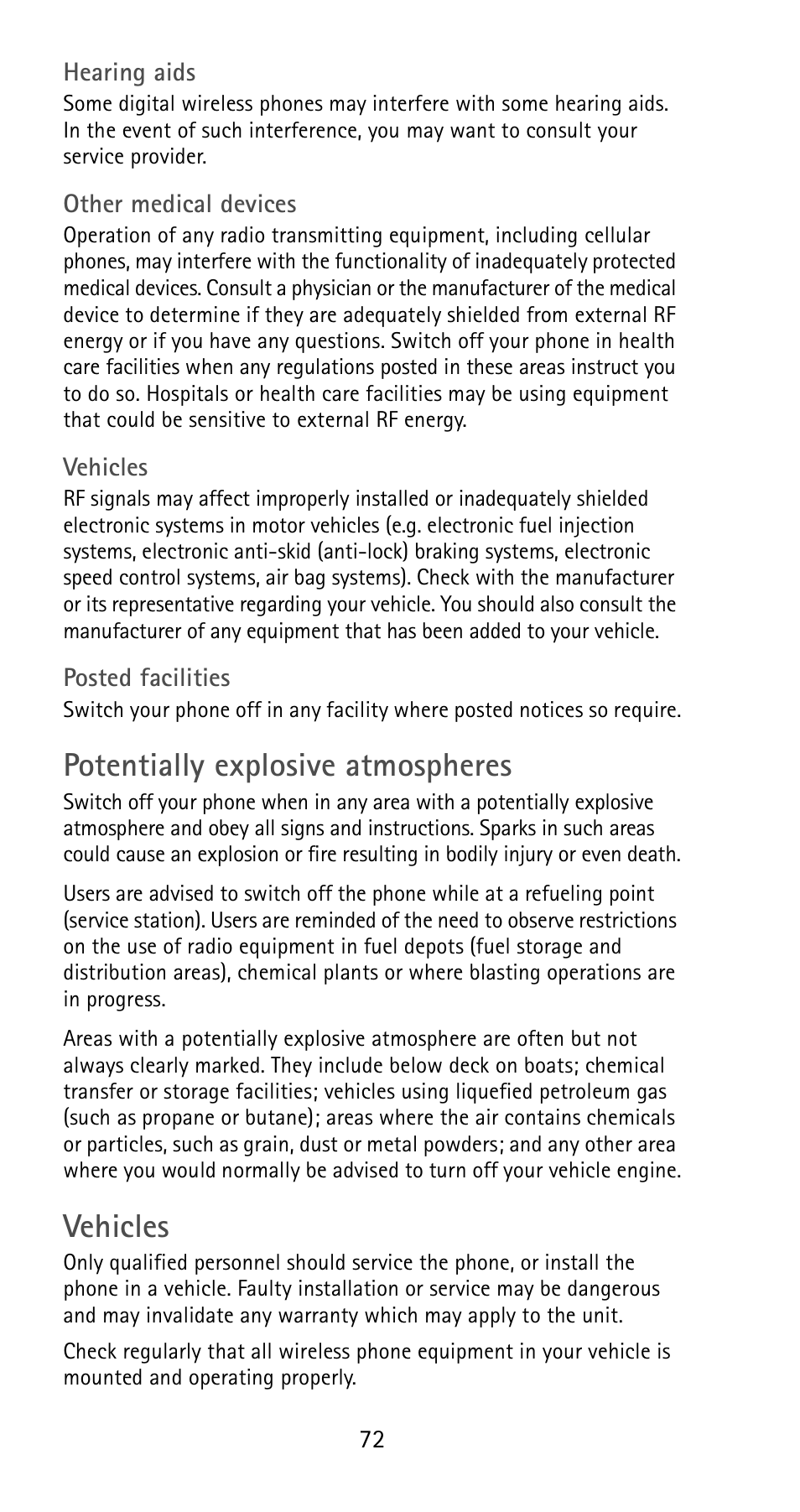 Potentially explosive atmospheres, Vehicles | Nokia 5165 User Manual | Page 79 / 93
