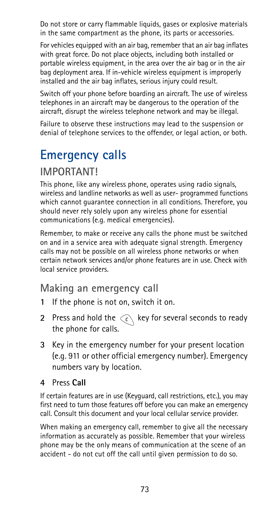Emergency calls, Important, Making an emergency call | Nokia 5165 User Manual | Page 80 / 93