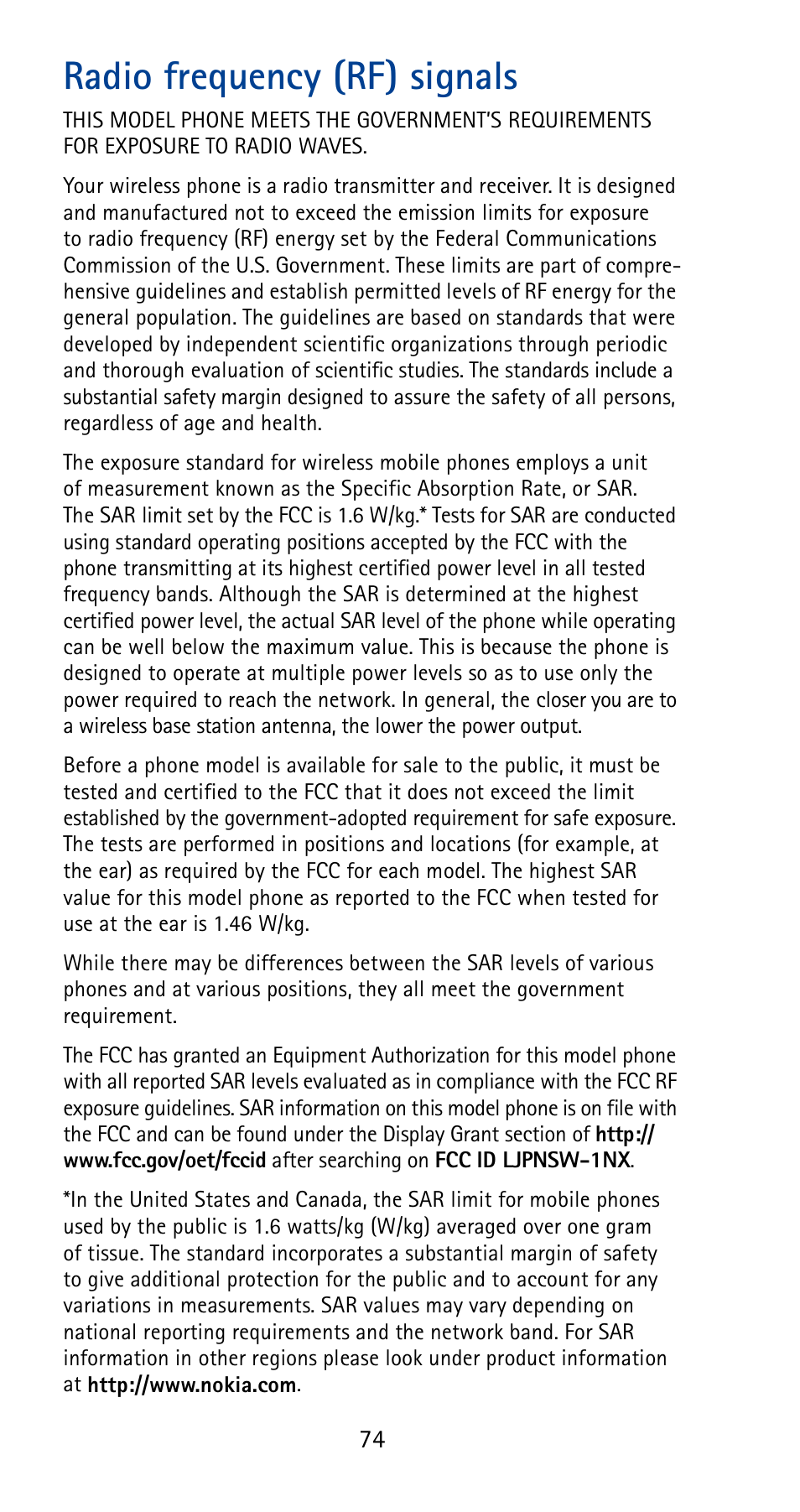Radio frequency (rf) signals | Nokia 5165 User Manual | Page 81 / 93
