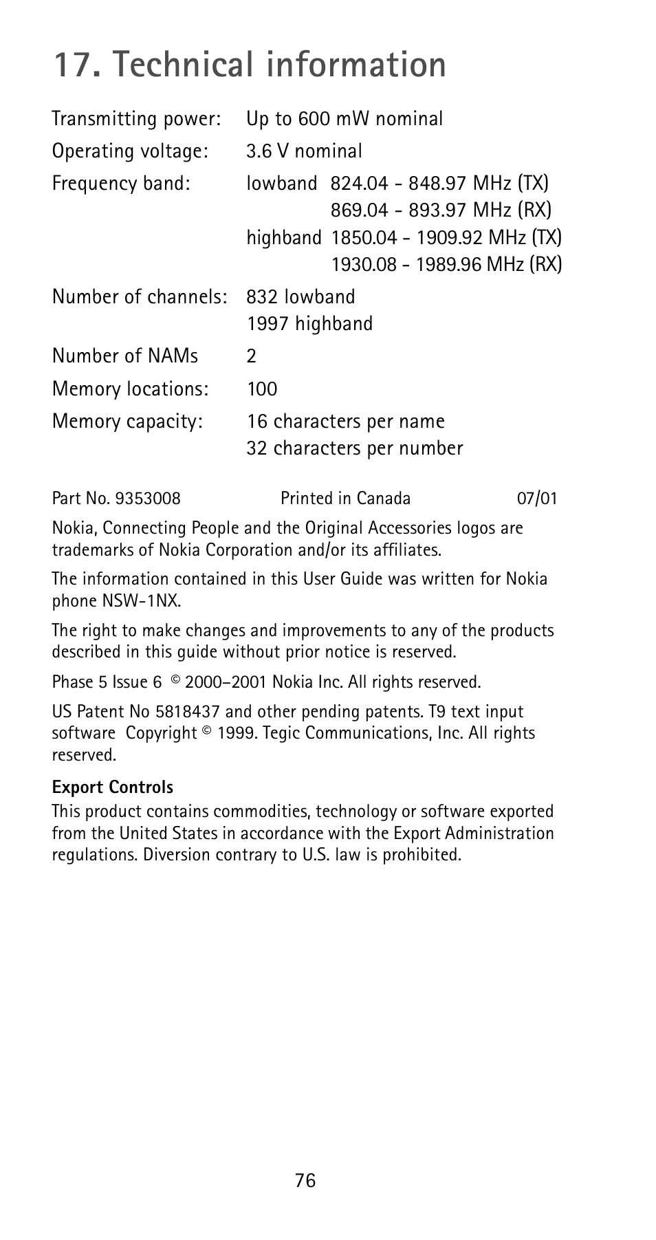 Technical information | Nokia 5165 User Manual | Page 83 / 93