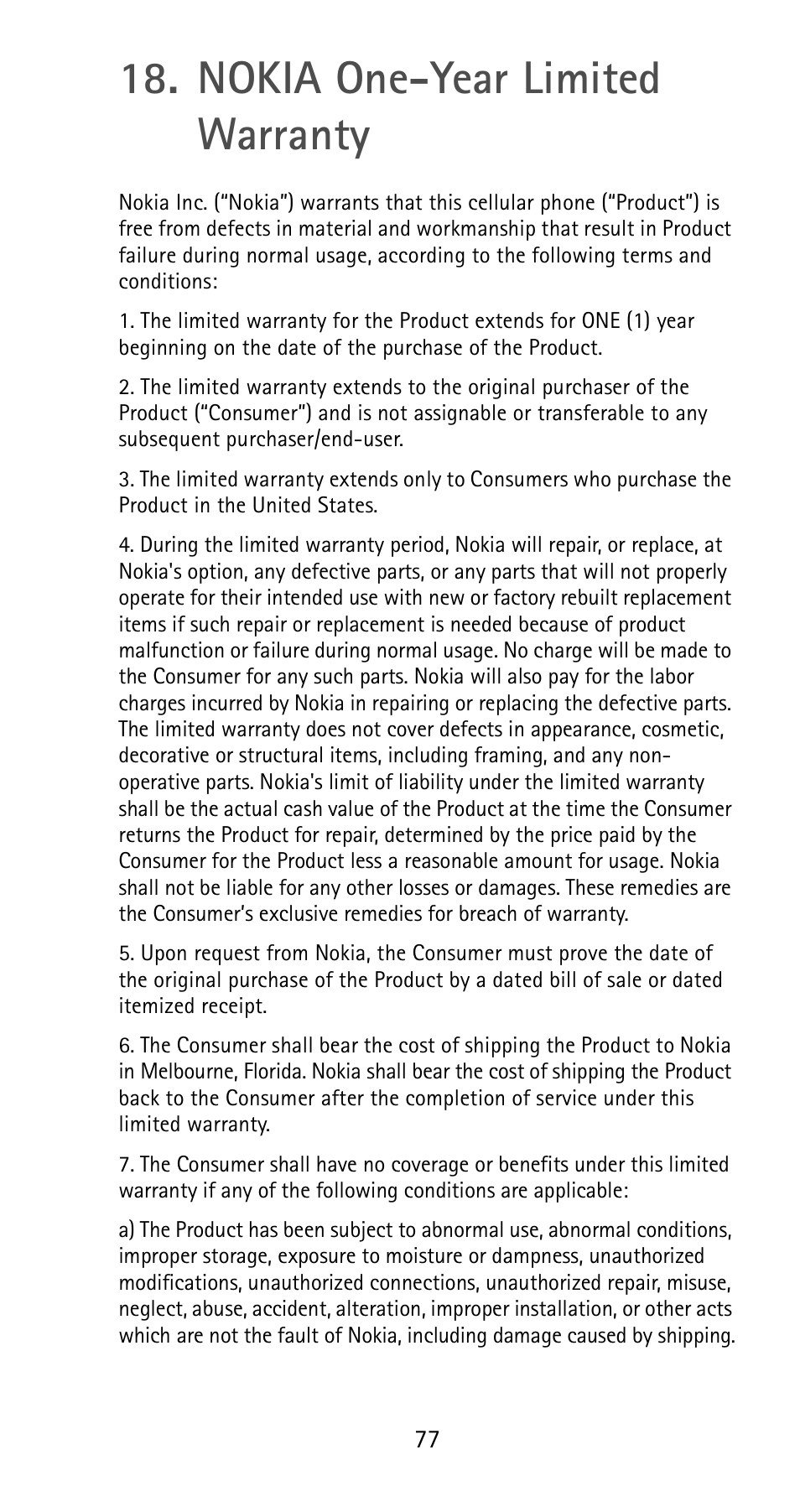 Nokia one-year limited warranty | Nokia 5165 User Manual | Page 84 / 93