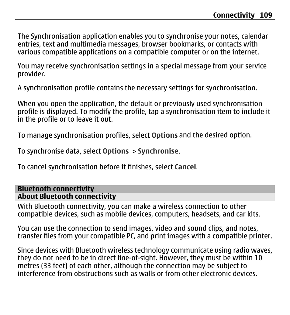 Bluetooth connectivity, About bluetooth connectivity | Nokia 5250 User Manual | Page 109 / 156