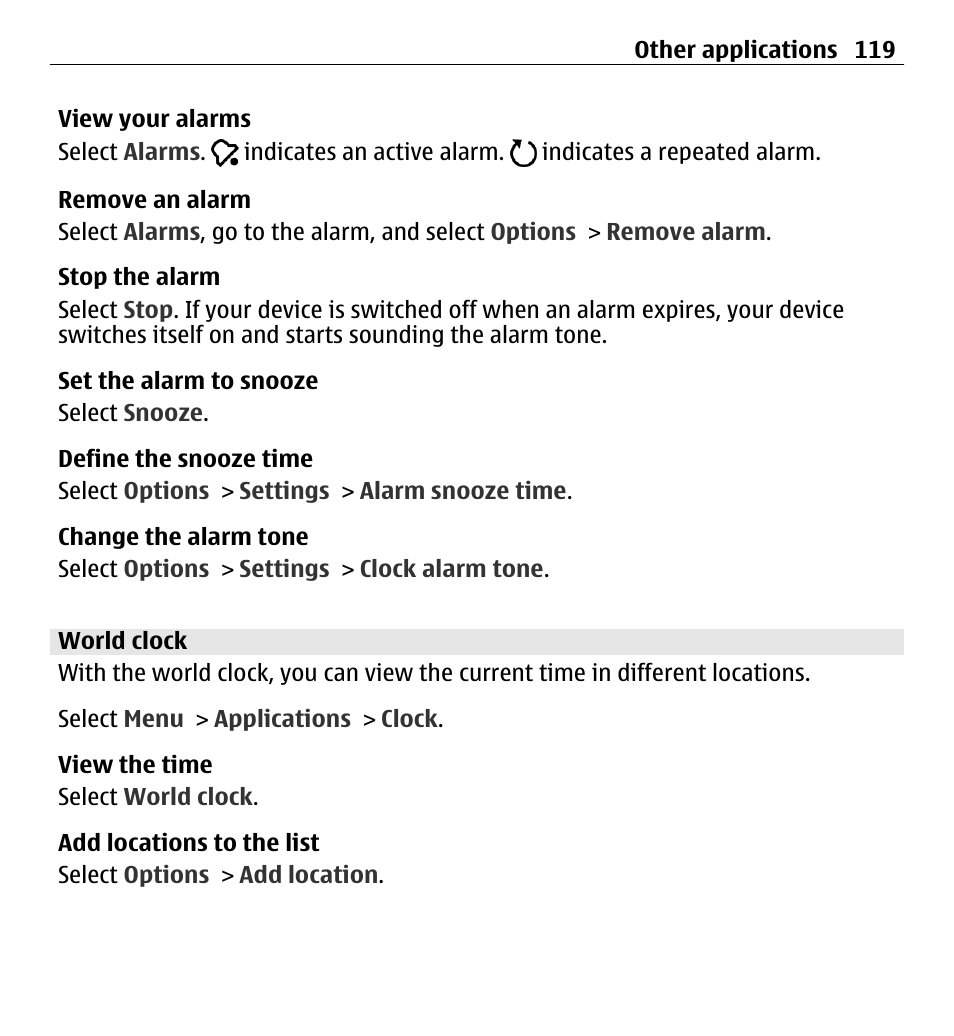 World clock | Nokia 5250 User Manual | Page 119 / 156