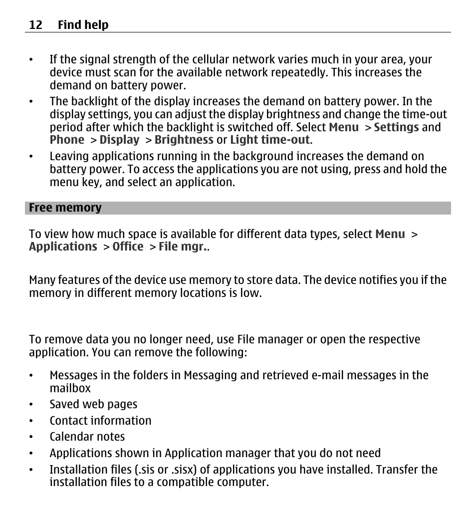 Free memory | Nokia 5250 User Manual | Page 12 / 156
