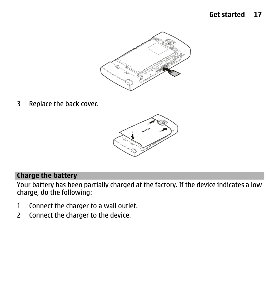Charge the battery | Nokia 5250 User Manual | Page 17 / 156
