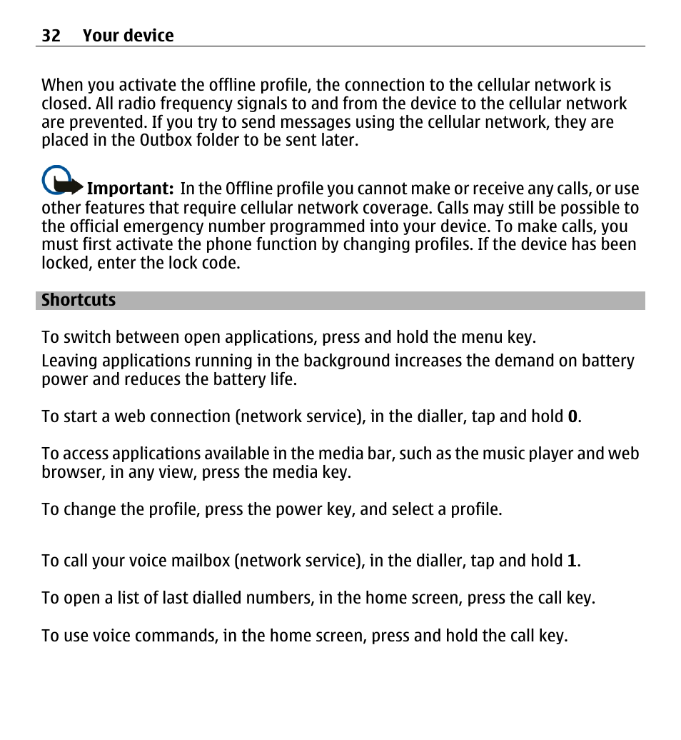 Shortcuts | Nokia 5250 User Manual | Page 32 / 156