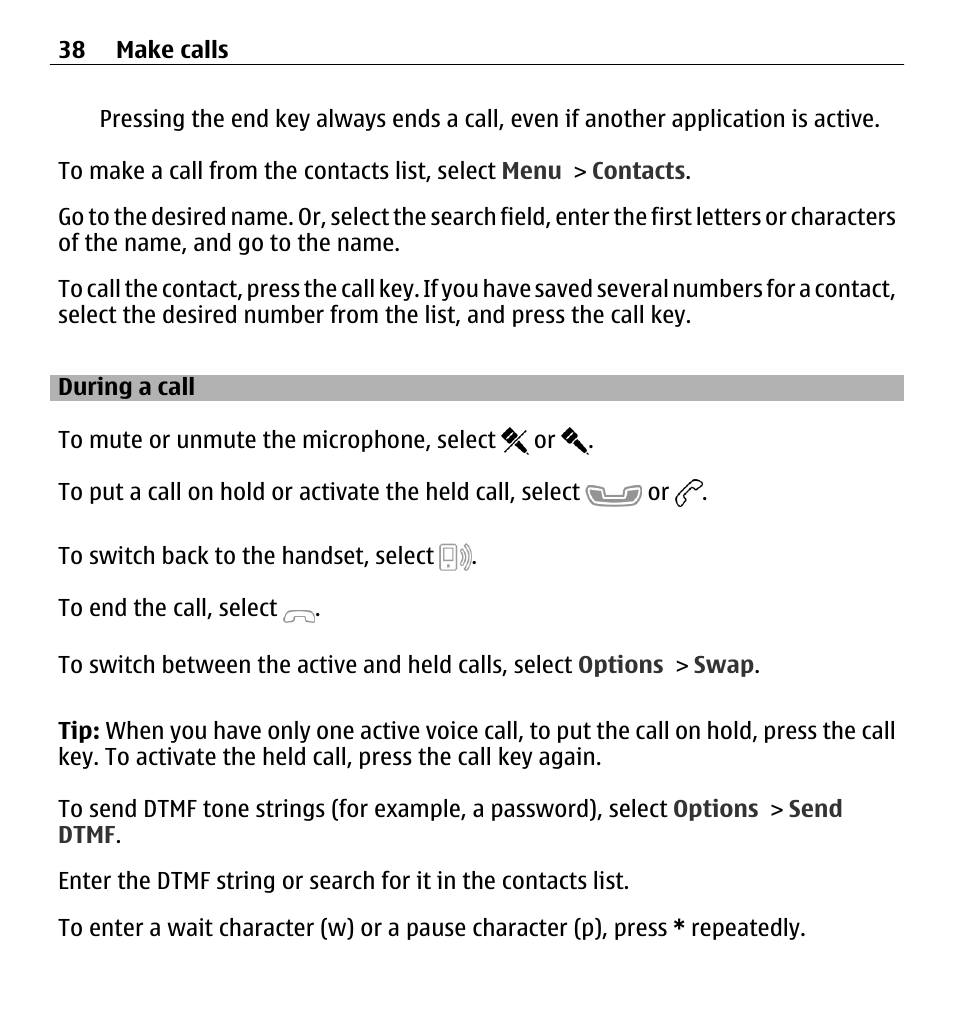 During a call | Nokia 5250 User Manual | Page 38 / 156