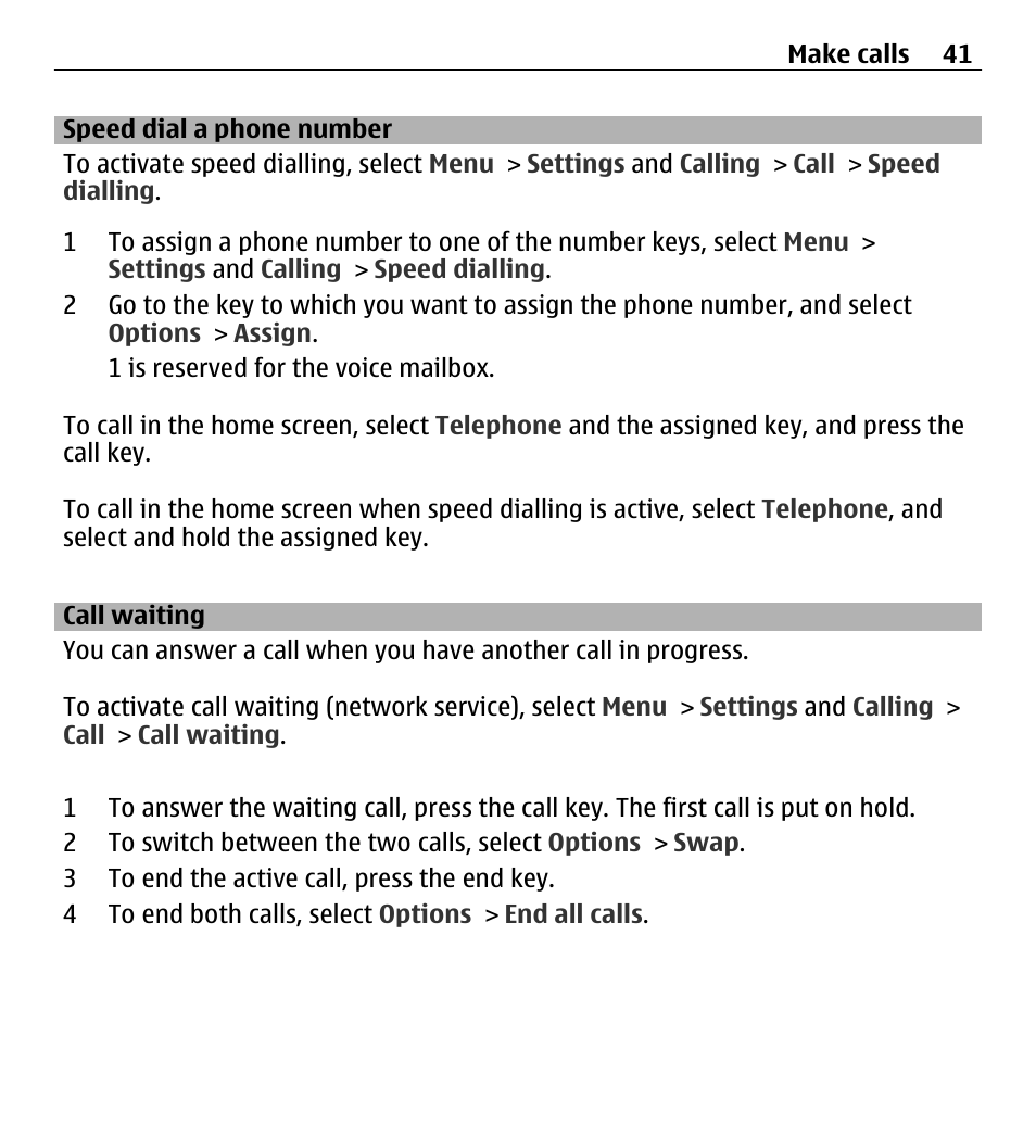 Speed dial a phone number, Call waiting | Nokia 5250 User Manual | Page 41 / 156