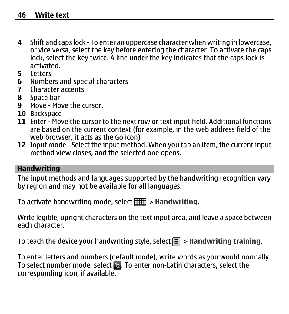 Handwriting | Nokia 5250 User Manual | Page 46 / 156