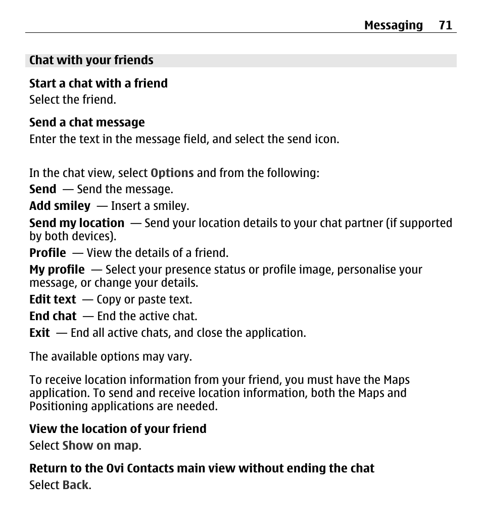 Chat with your friends | Nokia 5250 User Manual | Page 71 / 156