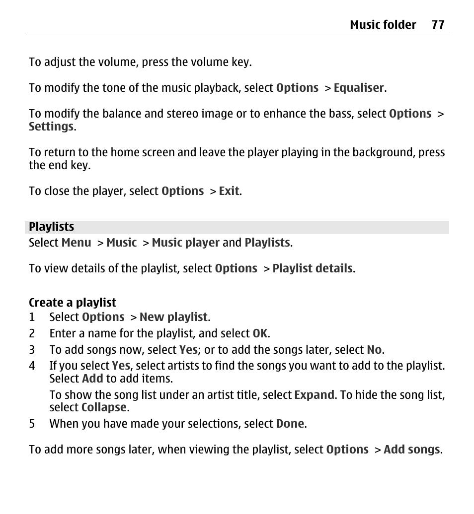 Playlists | Nokia 5250 User Manual | Page 77 / 156