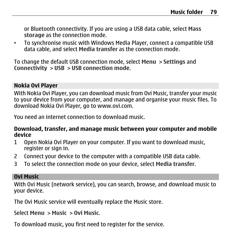 Nokia ovi player, Ovi music | Nokia 5250 User Manual | Page 79 / 156