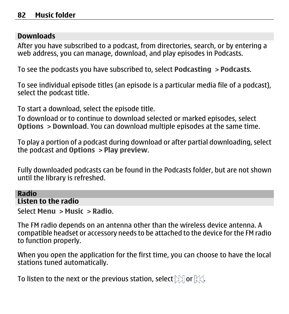 Downloads, Radio, Listen to the radio | Nokia 5250 User Manual | Page 82 / 156