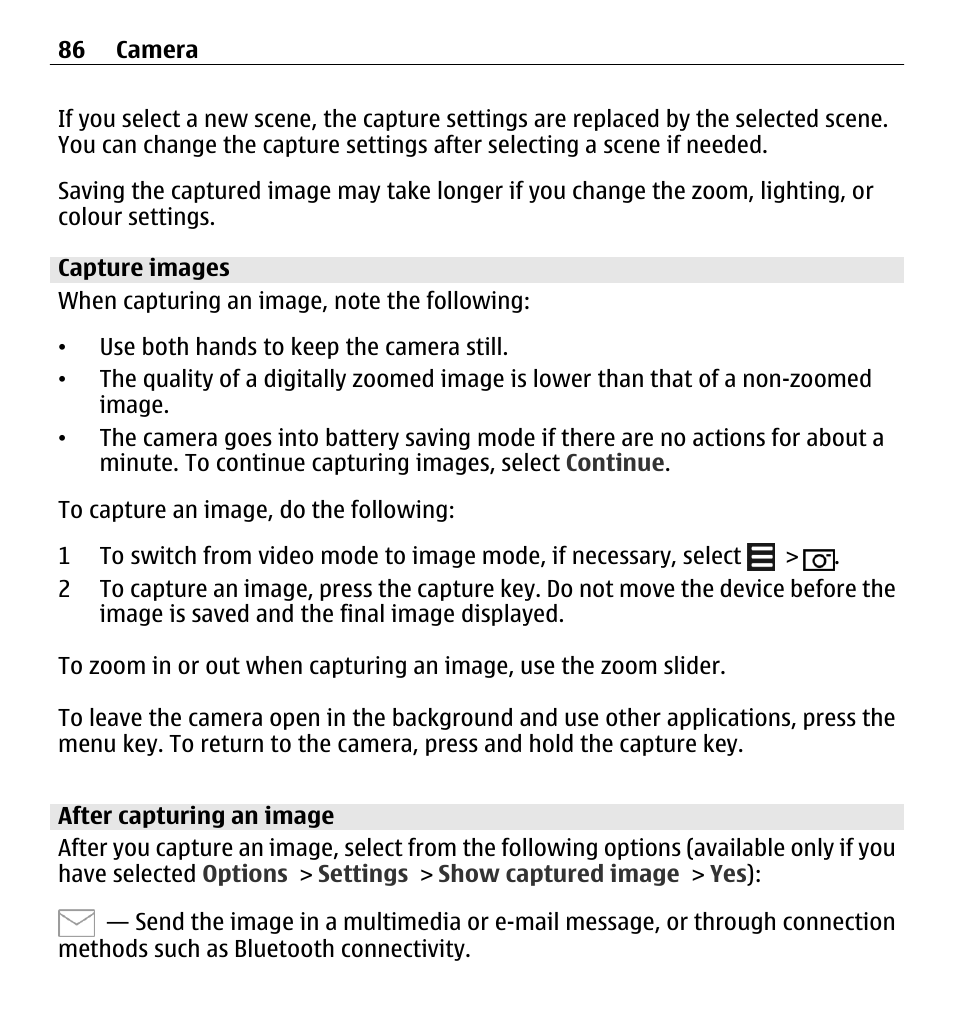 Capture images, After capturing an image | Nokia 5250 User Manual | Page 86 / 156