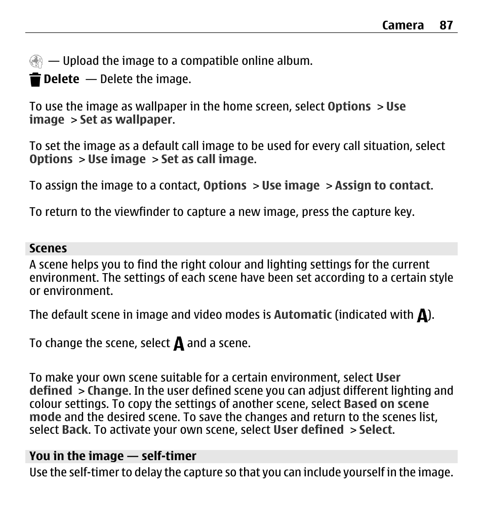 Scenes, You in the image — self-timer | Nokia 5250 User Manual | Page 87 / 156