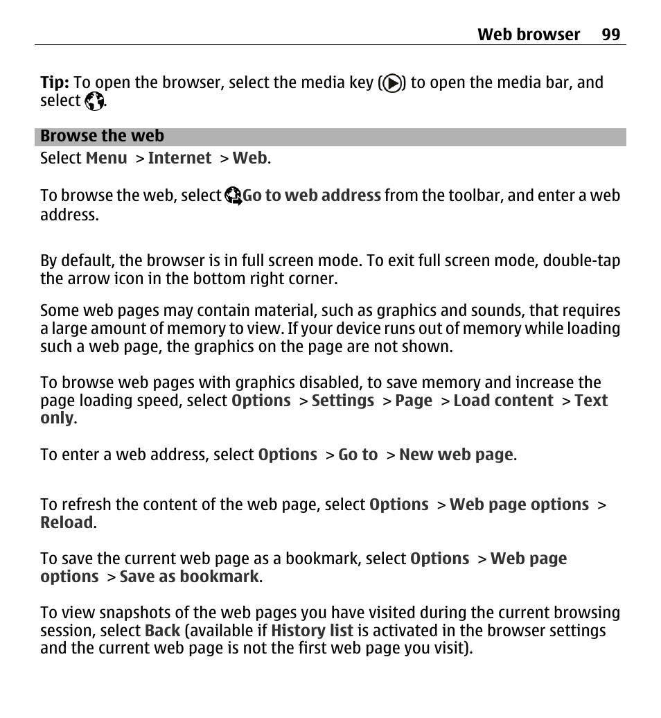 Browse the web | Nokia 5250 User Manual | Page 99 / 156