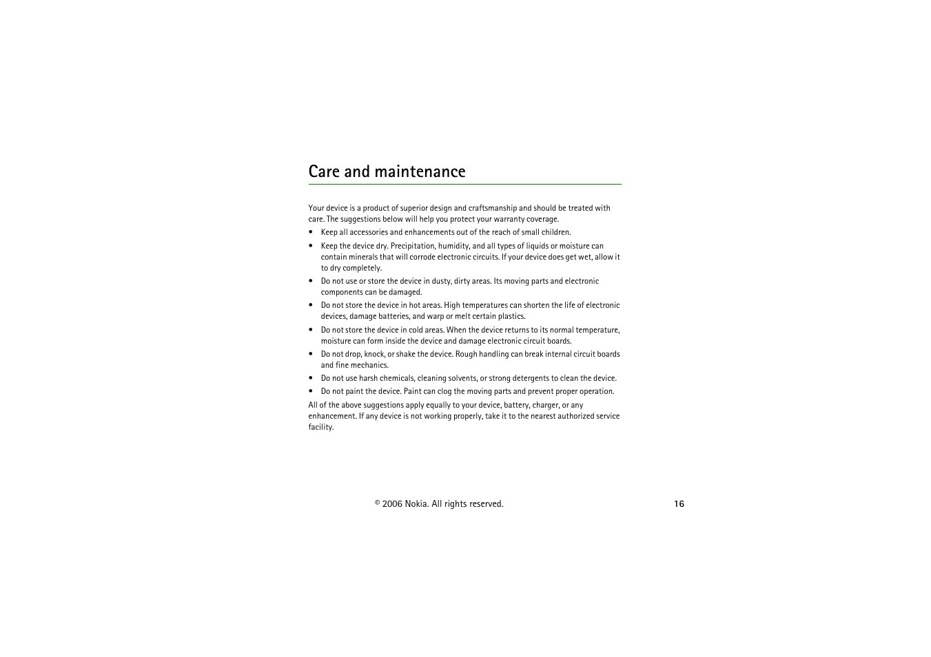 Care and maintenance | Nokia BH-900 User Manual | Page 16 / 16