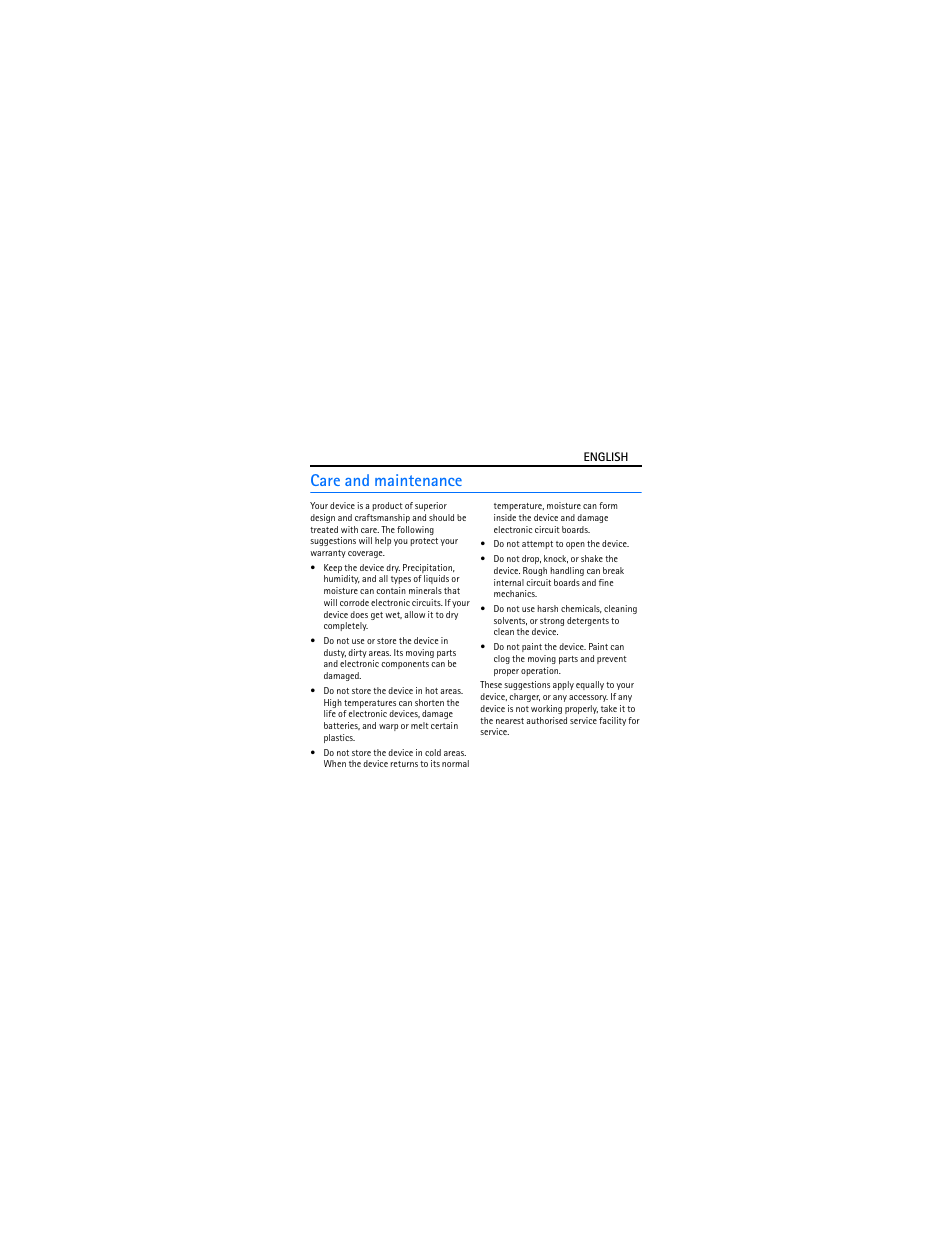Care and maintenance | Nokia Bluetooth Stereo Headset BH-214 User Manual | Page 11 / 12