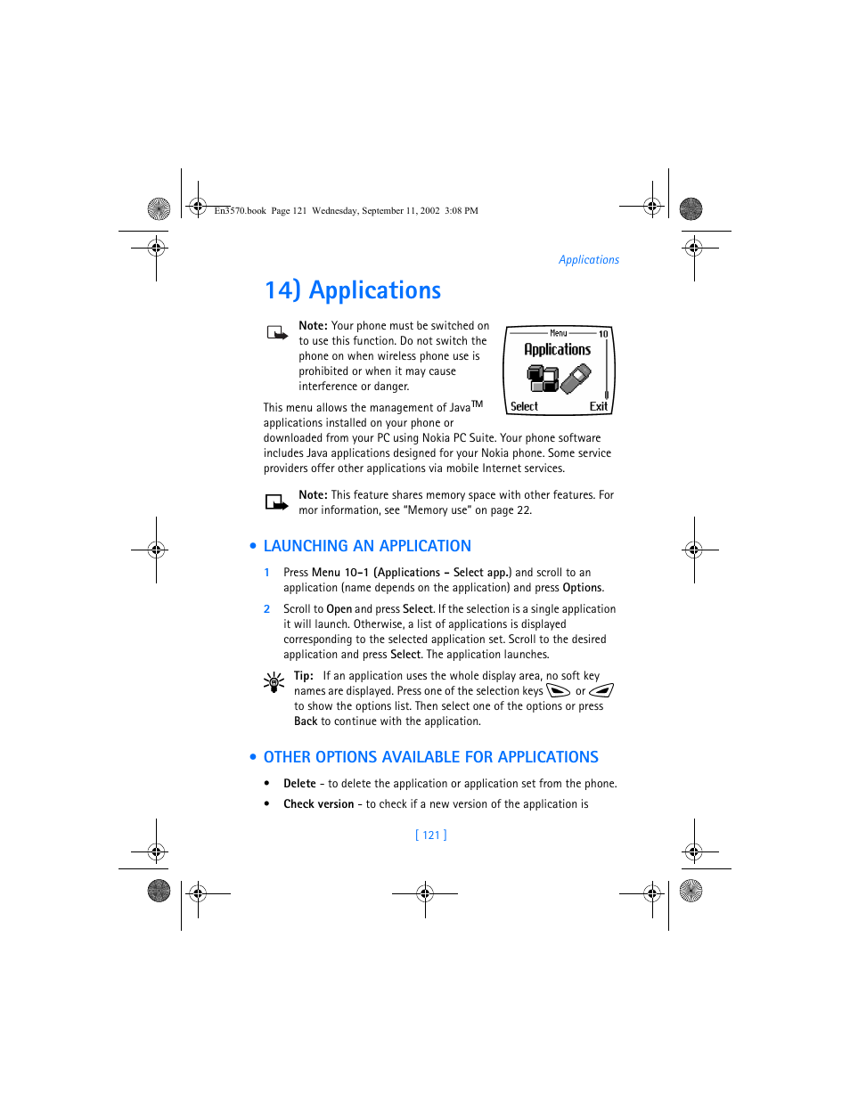 14) applications | Nokia 3570 User Manual | Page 129 / 192