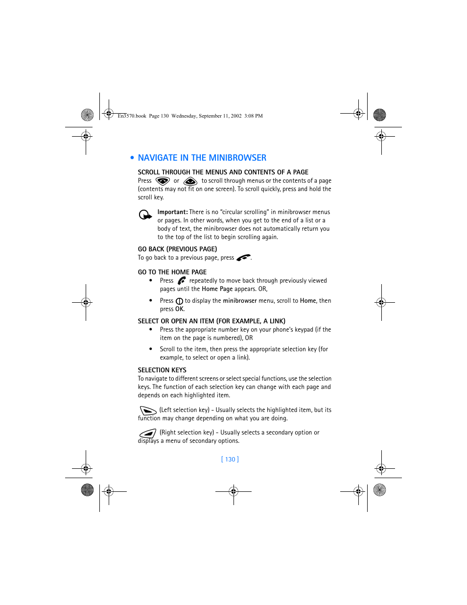 Navigate in the minibrowser | Nokia 3570 User Manual | Page 138 / 192