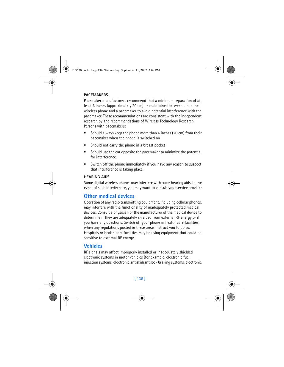 Other medical devices, Vehicles | Nokia 3570 User Manual | Page 144 / 192