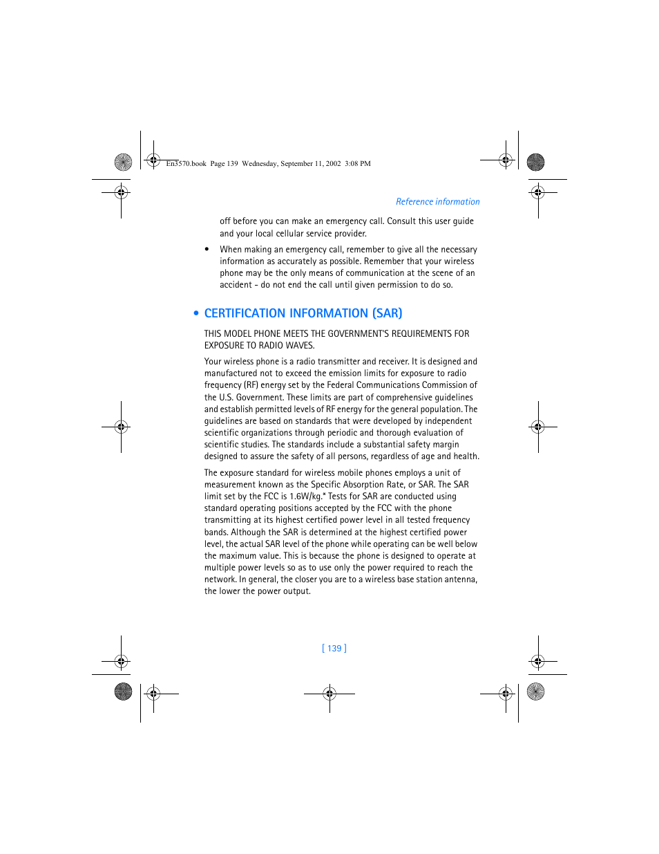 Certification information (sar) | Nokia 3570 User Manual | Page 147 / 192