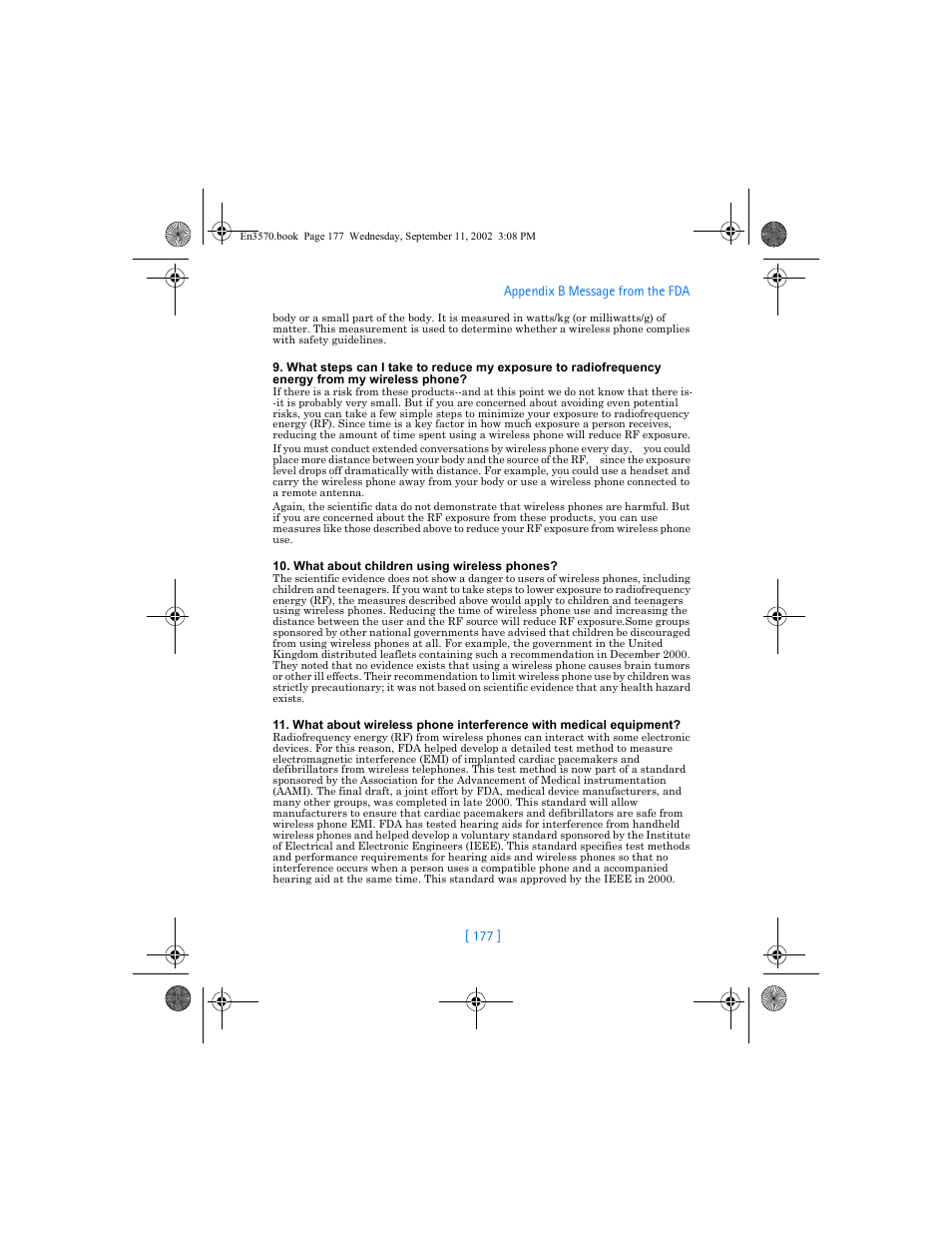 177 ] appendix b message from the fda | Nokia 3570 User Manual | Page 185 / 192