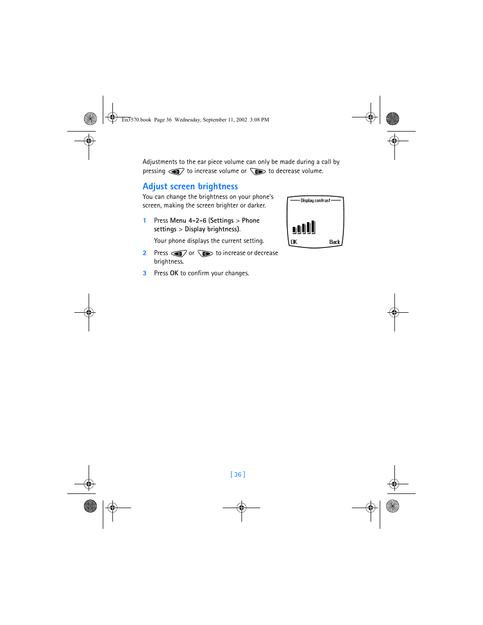 Adjust screen brightness | Nokia 3570 User Manual | Page 44 / 192