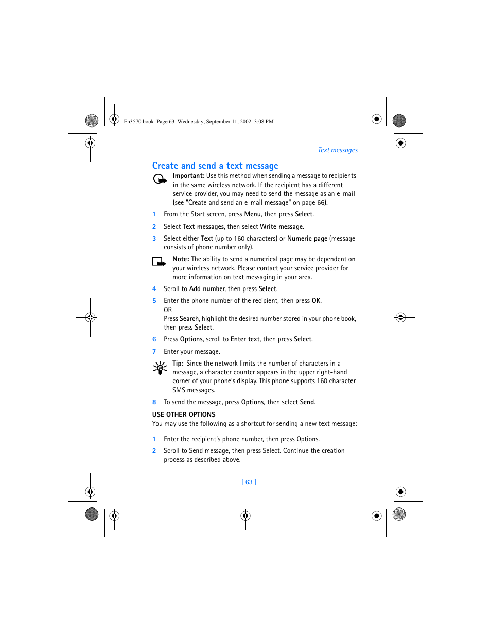 Create and send a text message | Nokia 3570 User Manual | Page 71 / 192