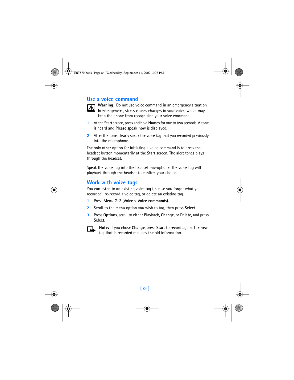 Use a voice command, Work with voice tags | Nokia 3570 User Manual | Page 92 / 192