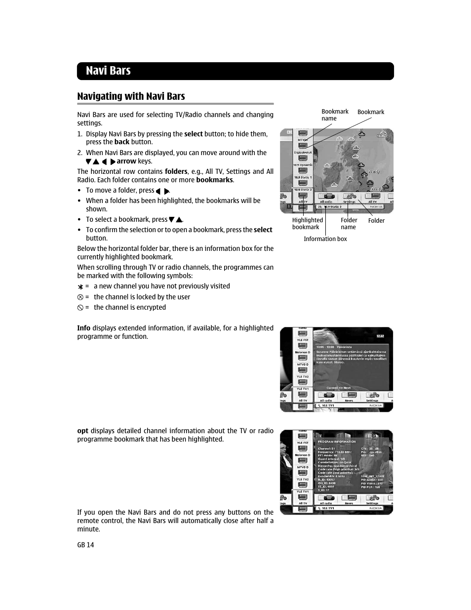 Navi bars, Navigating with navi bars | Nokia 110T User Manual | Page 14 / 24