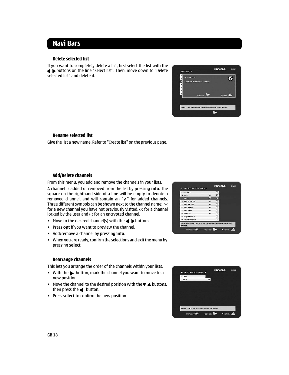 Navi bars | Nokia 110T User Manual | Page 18 / 24