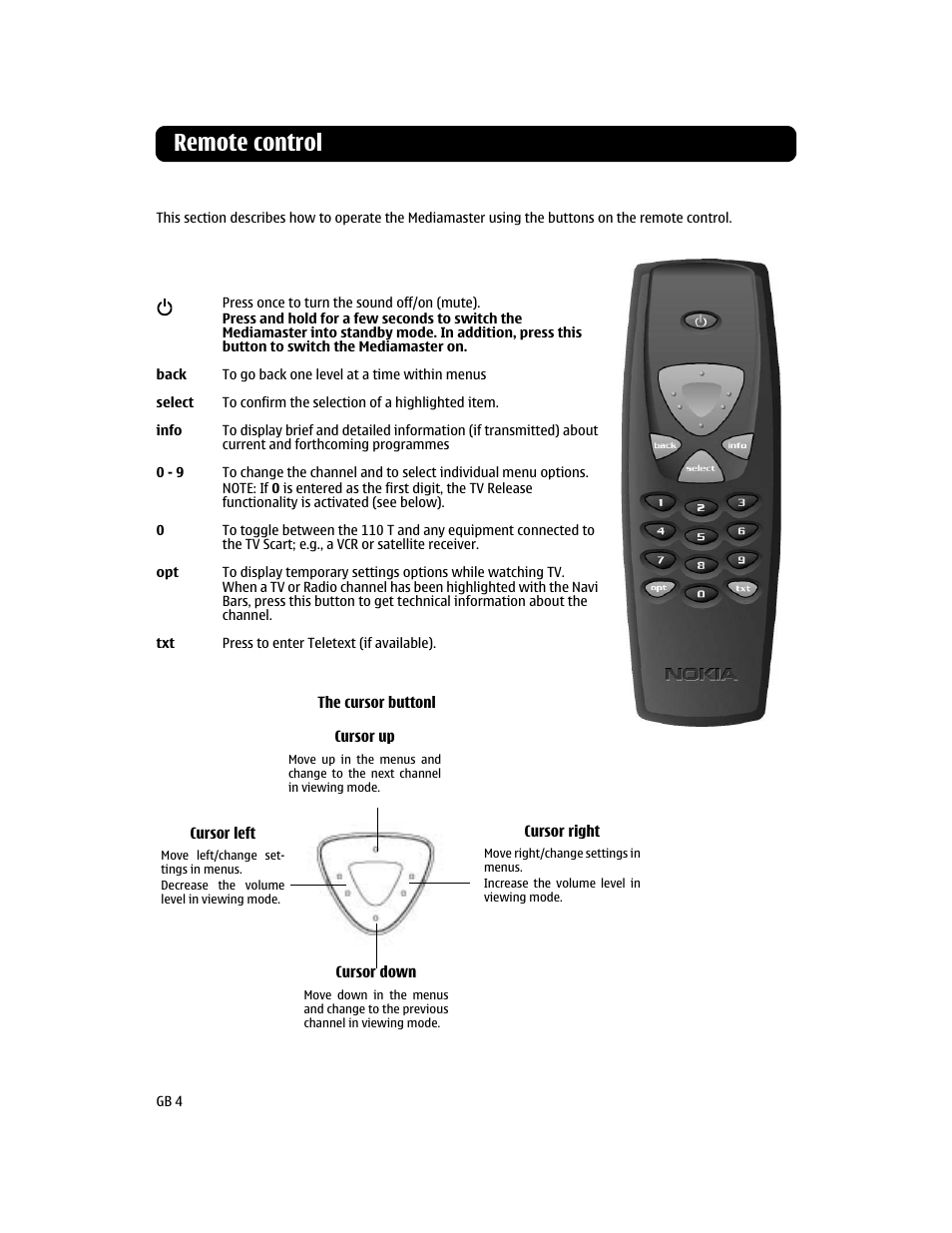 Remote control | Nokia 110T User Manual | Page 4 / 24