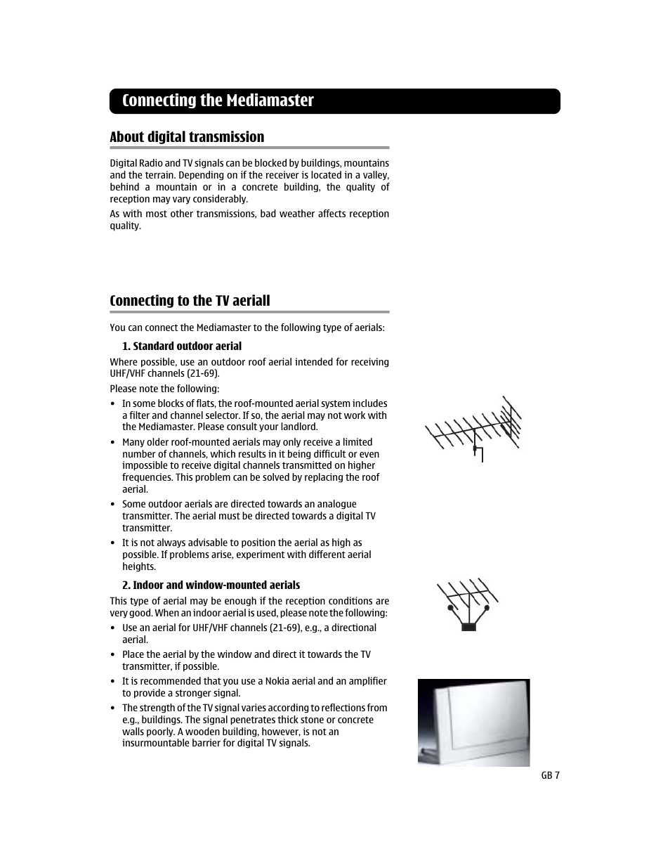 Connecting the mediamaster, About digital transmission, Connecting to the tv aeriall | Nokia 110T User Manual | Page 7 / 24