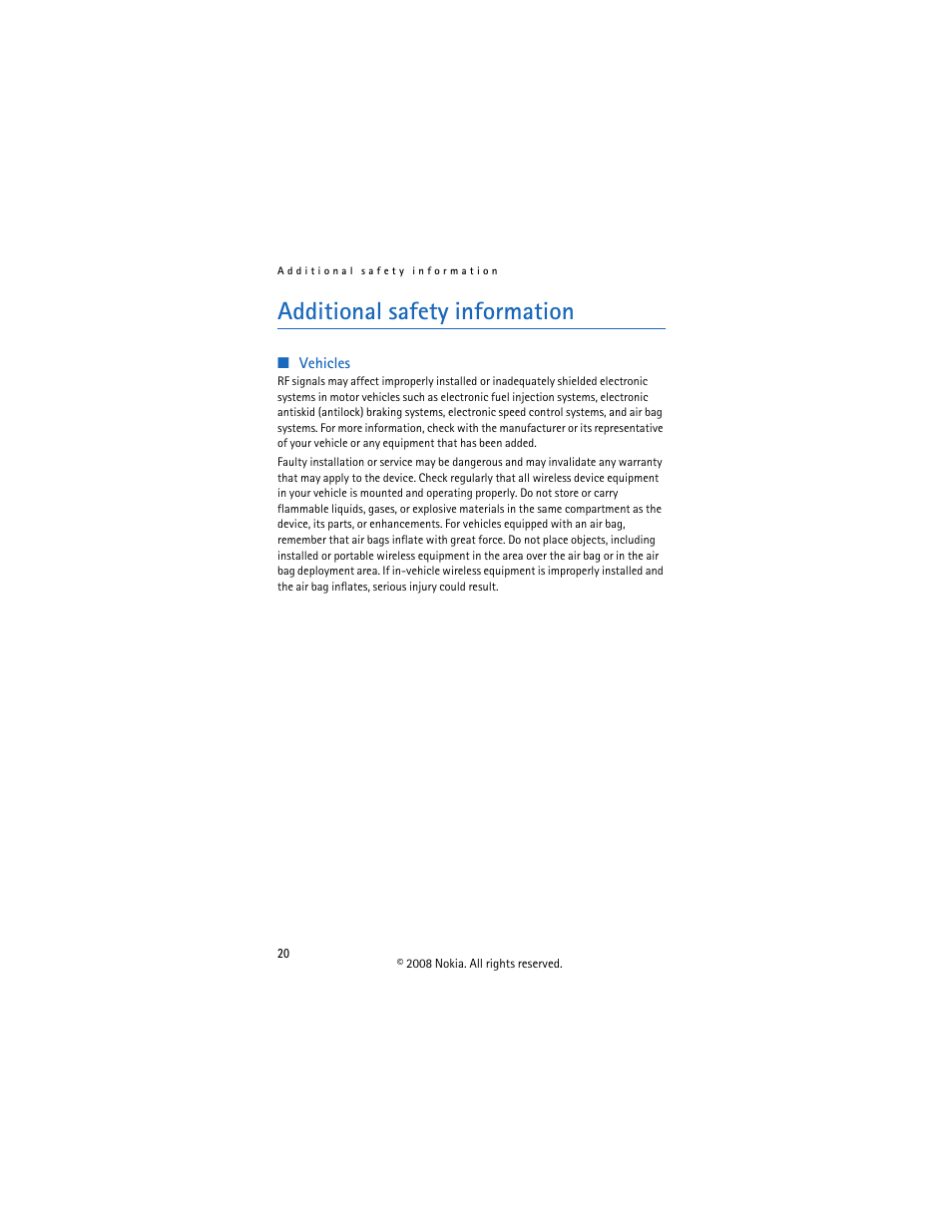 Additional safety information | Nokia CK-300 User Manual | Page 20 / 20