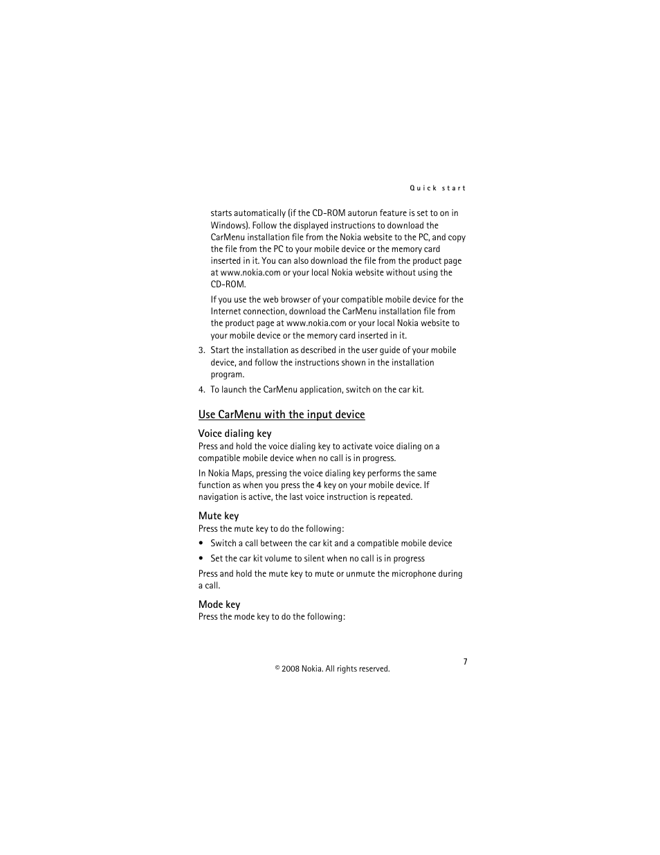 Use carmenu with the input device | Nokia CK-300 User Manual | Page 7 / 20