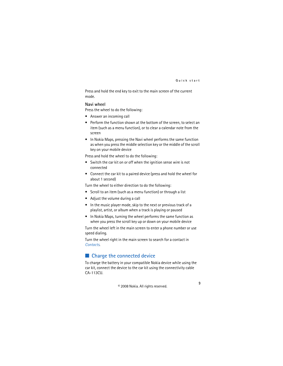 Charge the connected device | Nokia CK-300 User Manual | Page 9 / 20