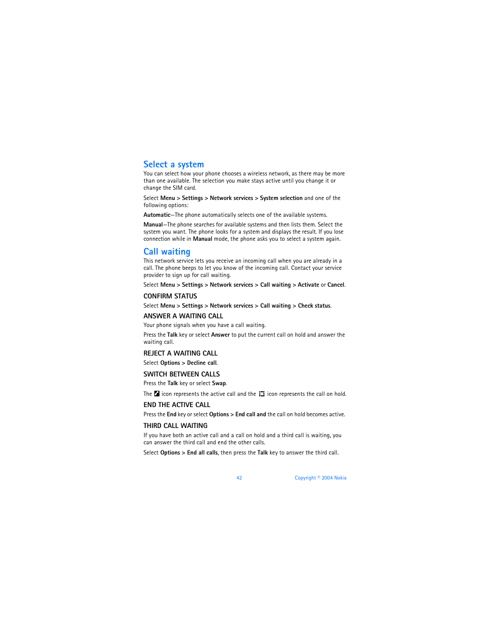 Select a system, Call waiting | Nokia 6010 User Manual | Page 53 / 145