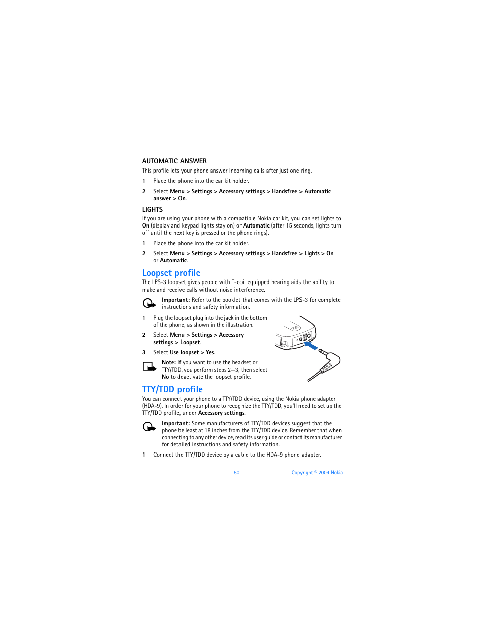 Loopset profile, Tty/tdd profile | Nokia 6010 User Manual | Page 61 / 145