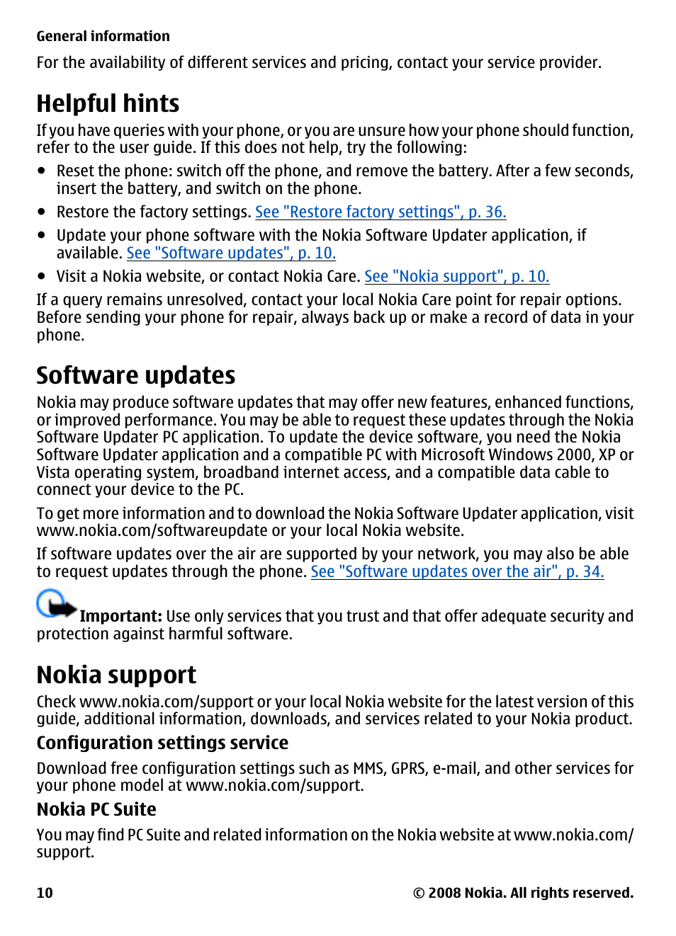 Helpful hints, Software updates, Nokia support | Nokia XPRESSMUSIC 5220 User Manual | Page 10 / 56