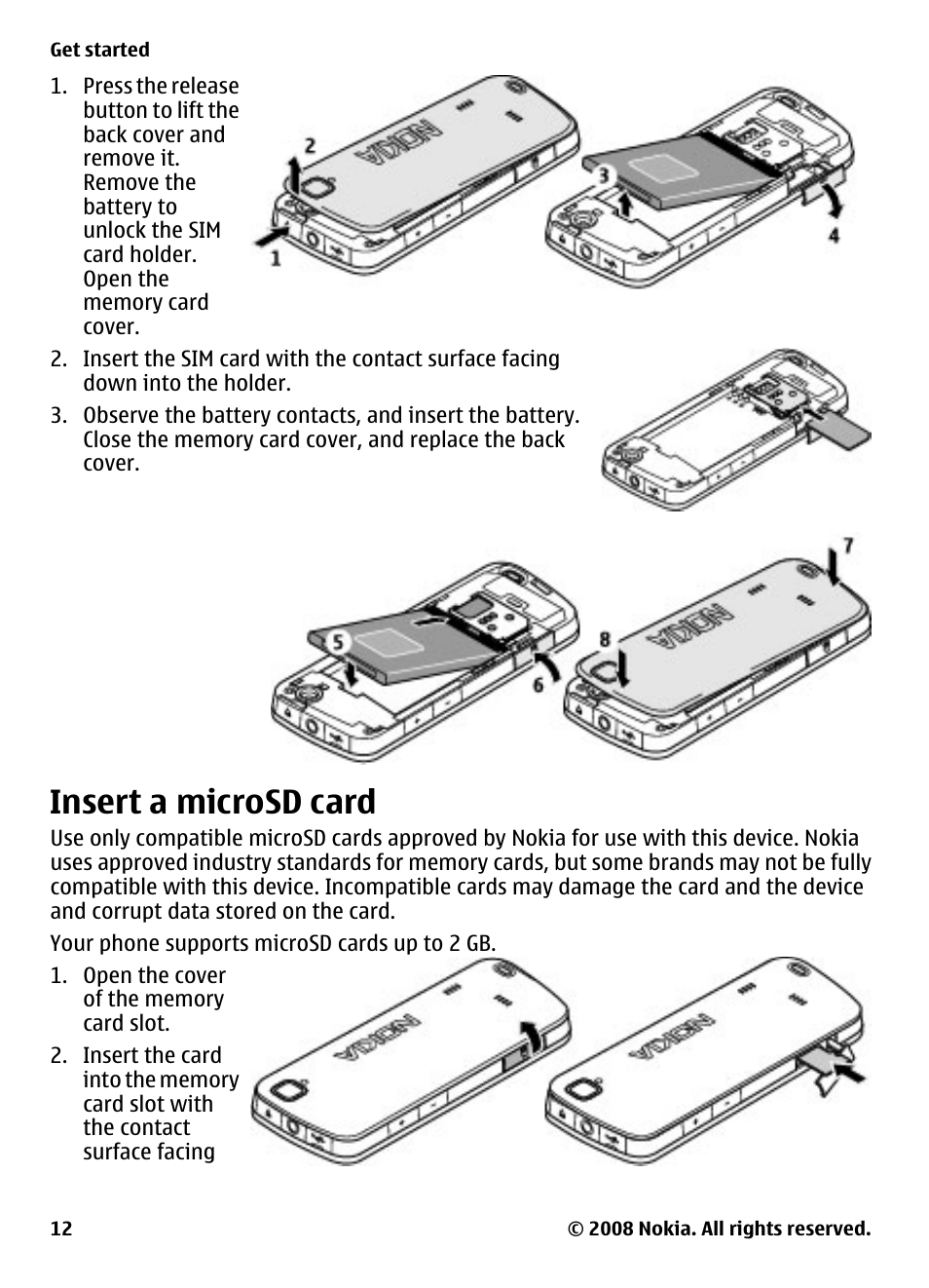 Insert a microsd card | Nokia XPRESSMUSIC 5220 User Manual | Page 12 / 56