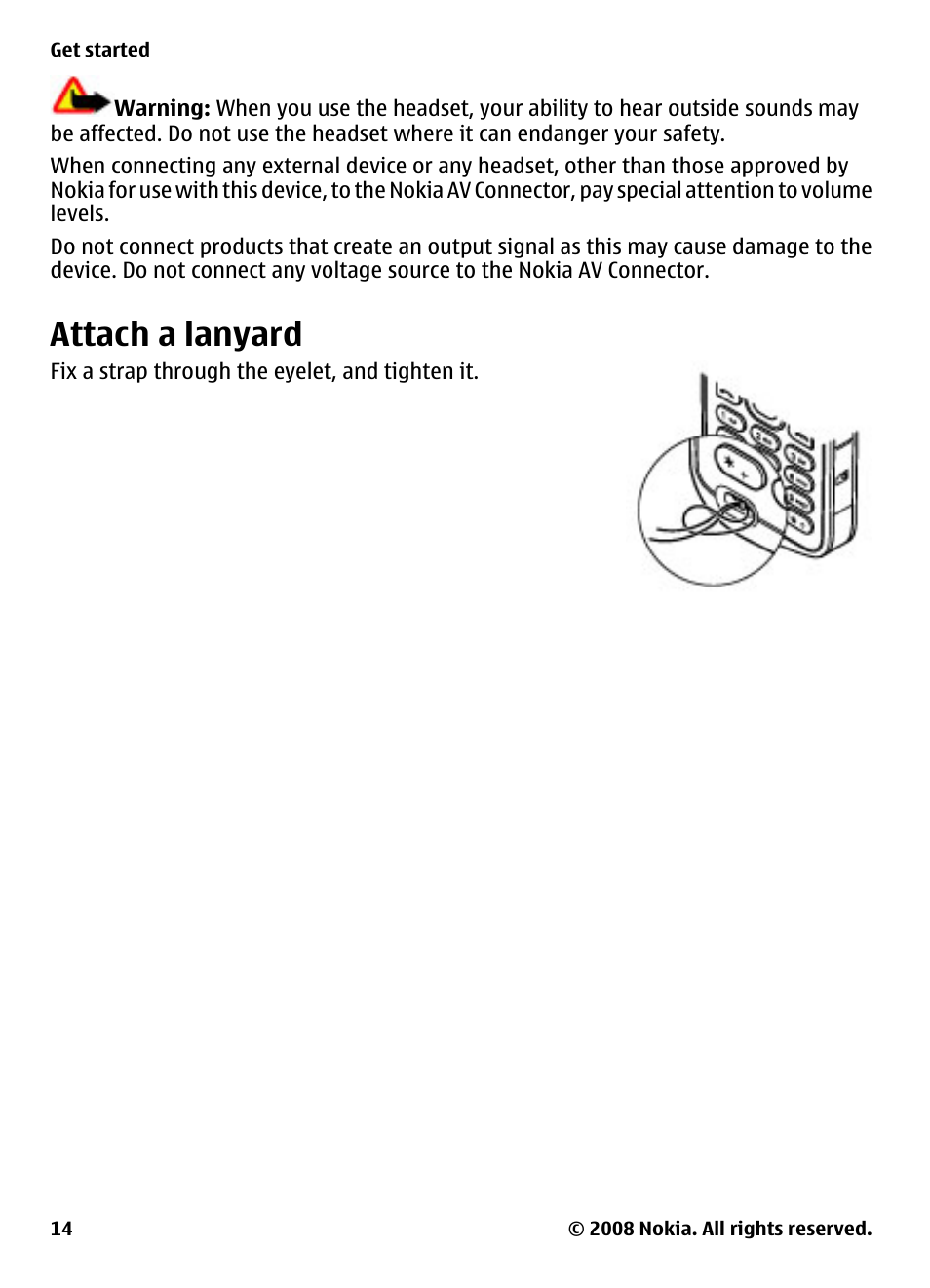 Attach a lanyard | Nokia XPRESSMUSIC 5220 User Manual | Page 14 / 56
