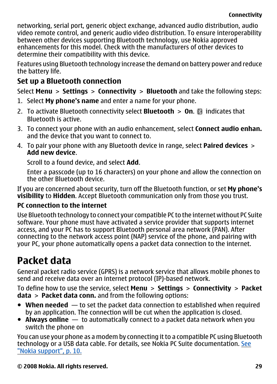 Packet data | Nokia XPRESSMUSIC 5220 User Manual | Page 29 / 56